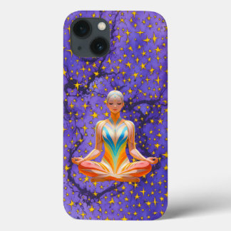 Meditatieve Vrouw & Uniek Sterrenpatroon Ontwerp iPhone 13 Hoesje