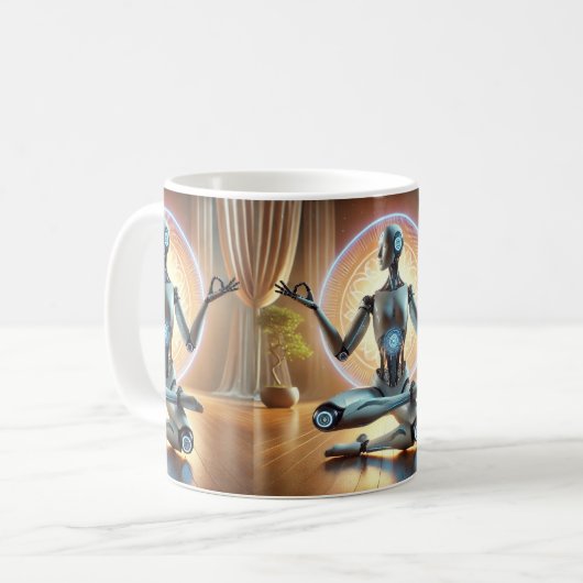 Meditating AI Robot Mug – Zen Cybernetic (Devant gauche)