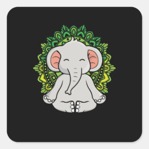 Meditating Elephant Gift Yoga Lover Women Elephant Vierkante Sticker