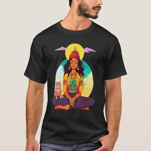 Meditating Rasta Girl with Cat T-shirt (Voorkant)