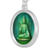 Méditation Bouddha Vert Collier pendentif rond (Devant Droit)