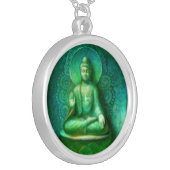 Méditation Bouddha Vert Collier pendentif rond (Devant gauche)
