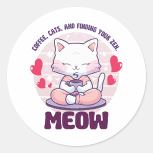 Meditation cat - Kawaii cat Ronde Sticker