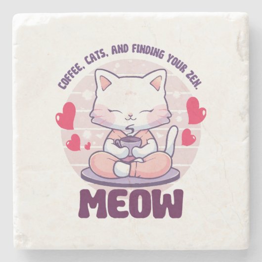 Meditation cat - Kawaii cat Stenen Onderzetter (Voorkant)