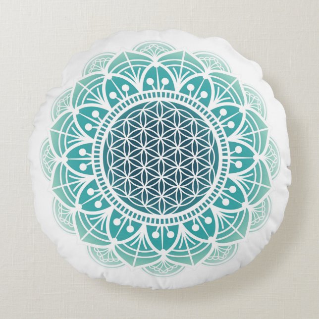 Méditation coussin fleur de vie Mandala turquoise (Devant)