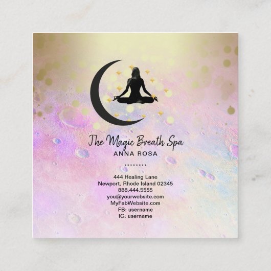 *~* Meditation Gold Woman + Moon Yoga Mindfulness Vierkante Visitekaartje (Achterkant)