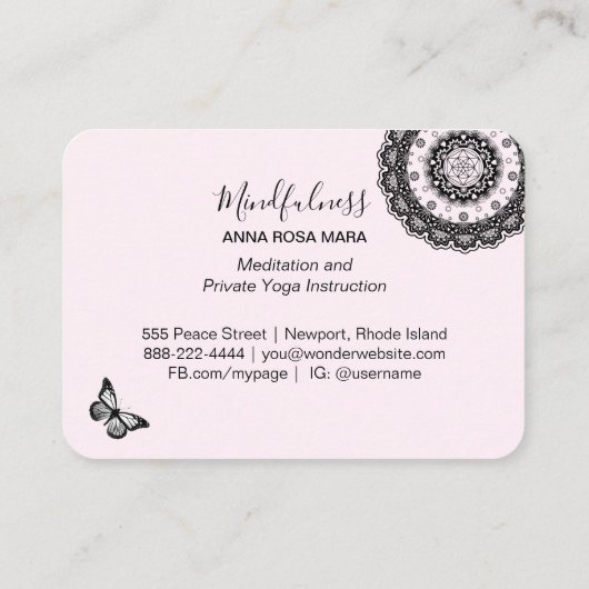 *~* Meditation Mandala Butterfly Yoga Reiki Visitekaartje (Achterkant)