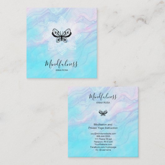 *~* Meditation Mindfulness Mandala Yoga Butterfly Vierkante Visitekaartje (Voorkant / Achterkant)