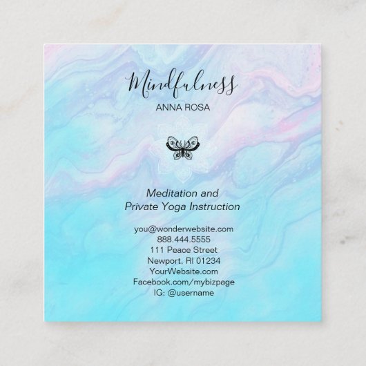 *~* Meditation Mindfulness Mandala Yoga Butterfly Vierkante Visitekaartje (Achterkant)