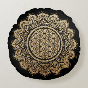 Meditation Pillow Flower of life Mandala Gold Rond Kussen