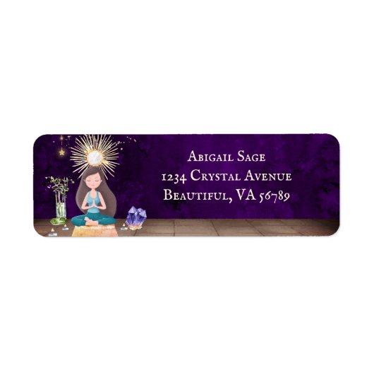 Meditation Yoga Girl en Crystals Adres Etiket (Voorkant)