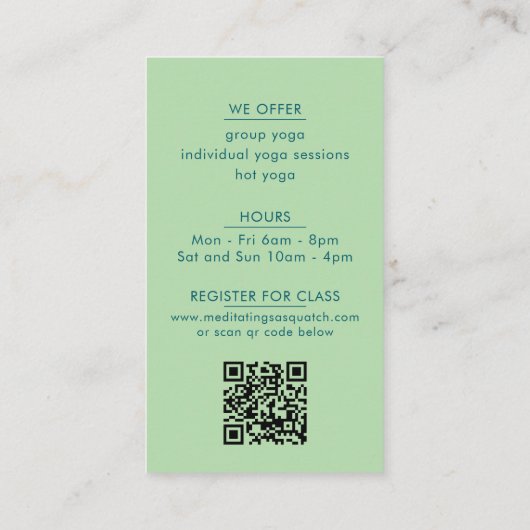 Mediteren Sasquatch Yoga Studio QR Code Visitekaartje (Achterkant)