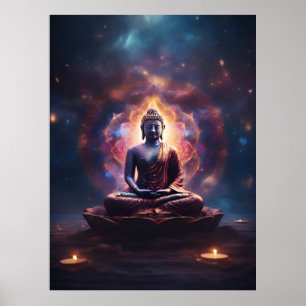 Mediterende Boeddha met Mandala in het Universum Poster