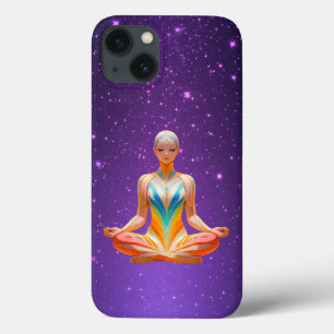 Mediterende vrouw & sterrenhemel paarse lucht iPhone 13 hoesje
