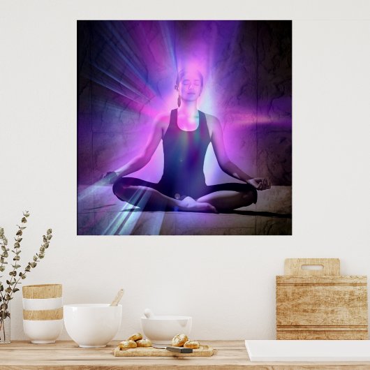 Mediterende vrouw, zen, vredig, rusteloos, yoga poster (Keuken)