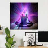 Mediterende vrouw, zen, vredig, rusteloos, yoga poster (Thuiskantoor)
