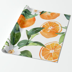 Mediterraan Aquarel Citroen Sinaasappel Cadeaupapier