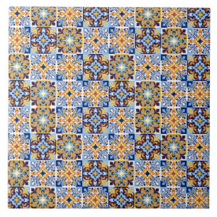 Mediterraan blauw & bruin tegeltje