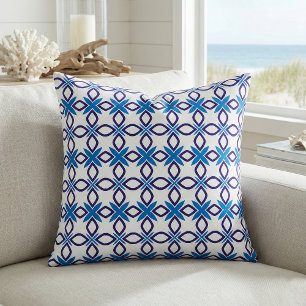 Mediterraan blauw en wit geometrisch patroon stof