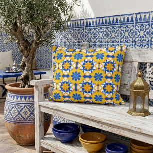 Mediterraan Blauw Geel Marokkaans Tegelpatroon Accent Kussen