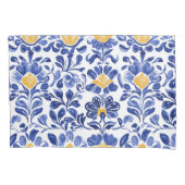 Mediterraan Blauw & Goud Bloempatroon Kussensloop (Voorkant-Links)