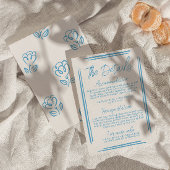 Mediterraan Blauw Hand Getrokken bruiloft Details Informatiekaartje