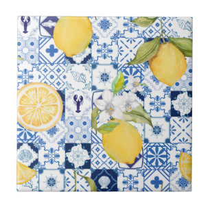 Mediterraan Blauw Majolica en Citroen  Tegeltje