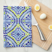 Mediterraan Blauw Neon Mozaïek-handgeschilderd Theedoek (Quarter Fold)