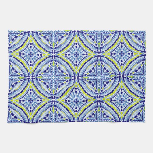 Mediterraan Blauw Neon Mozaïek-handgeschilderd Theedoek (Horizontaal)