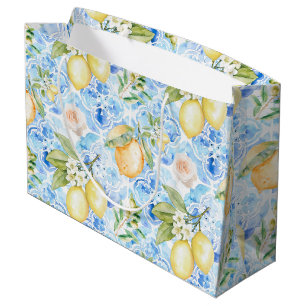 Mediterraan Blauw Tegel Geel Citroen Aquarel Groot Cadeauzakje