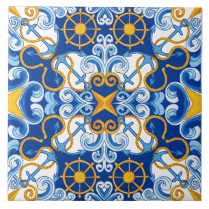 Mediterraan Blauw Wit Tegel Patroon Tegeltje