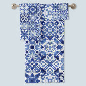 Mediterraan Blauw Wit Tegel Patroon Waterverf Bad Handdoek