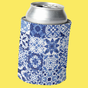 Mediterraan Blauw Wit Tegel Patroon Waterverf Blikjeskoeler