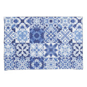 Mediterraan Blauw Wit Tegel Patroon Waterverf Kussensloop (Voorkant-Rechts)