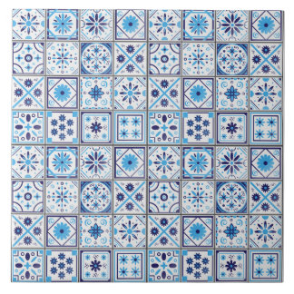 Mediterraan blauw wit tegelpatroon waterverf  tegeltje