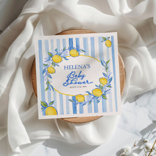 Mediterraan blauwe gestreepte baby shower servet