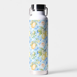 Mediterraan Blauwe Tegel Gele Citroen Aquarel Waterfles