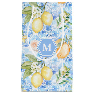 Mediterraan Blauwe Tegel Limoncello Monogram Naam Klein Cadeauzakje