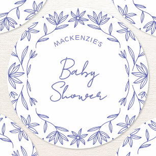 Mediterraan Blauwe Wilde Bloemen Baby Shower Ronde Sticker