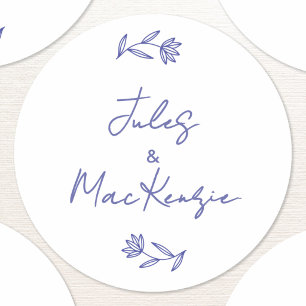 Mediterraan Blauwe Wilde Bloemen Bruiloft Ronde Sticker