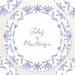 Mediterraan Blauwe Wilde Bloemen Bruiloft Ronde Sticker