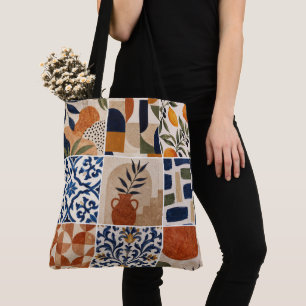 Mediterraan Boho-tegelpatroon Draagtas