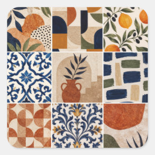 Mediterraan Boho-tegelpatroon Vierkante Sticker