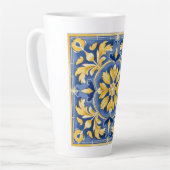 Mediterraan botanisch patroon - blauw en geel latte mok (Linkerhoek)