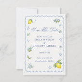 Mediterraan citroen bloemig aankondigingsontwerp save the date (Voorkant)