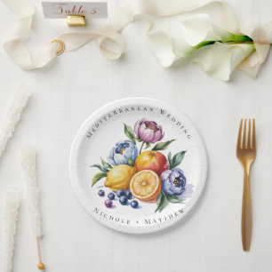 Mediterraan citrus boeket bruiloft papieren bordje