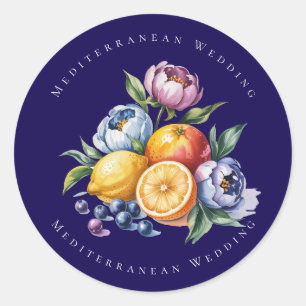 Mediterraan citrus boeket bruiloft ronde sticker
