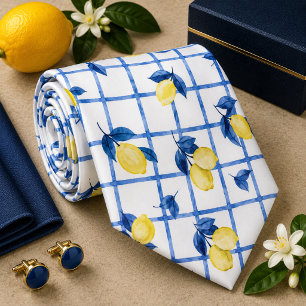 Mediterraan Citrus Citroen patroon Herenzijden Kno Stropdas