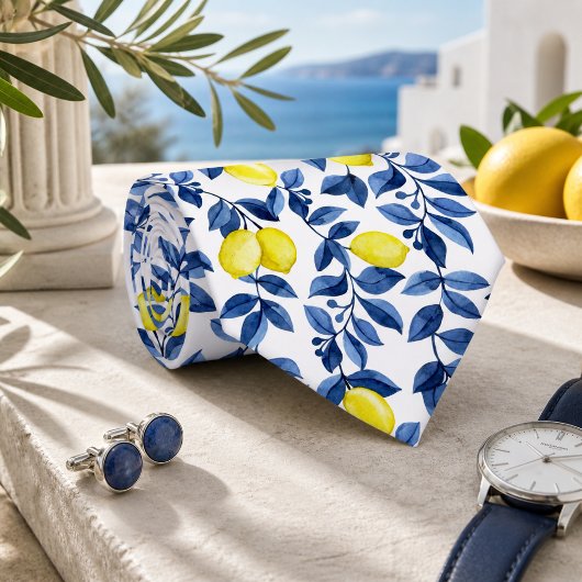 Mediterraan citrus citroenpatroon stropdas