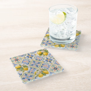 Mediterraan citrus majolicategelpatroon glazen onderzetter